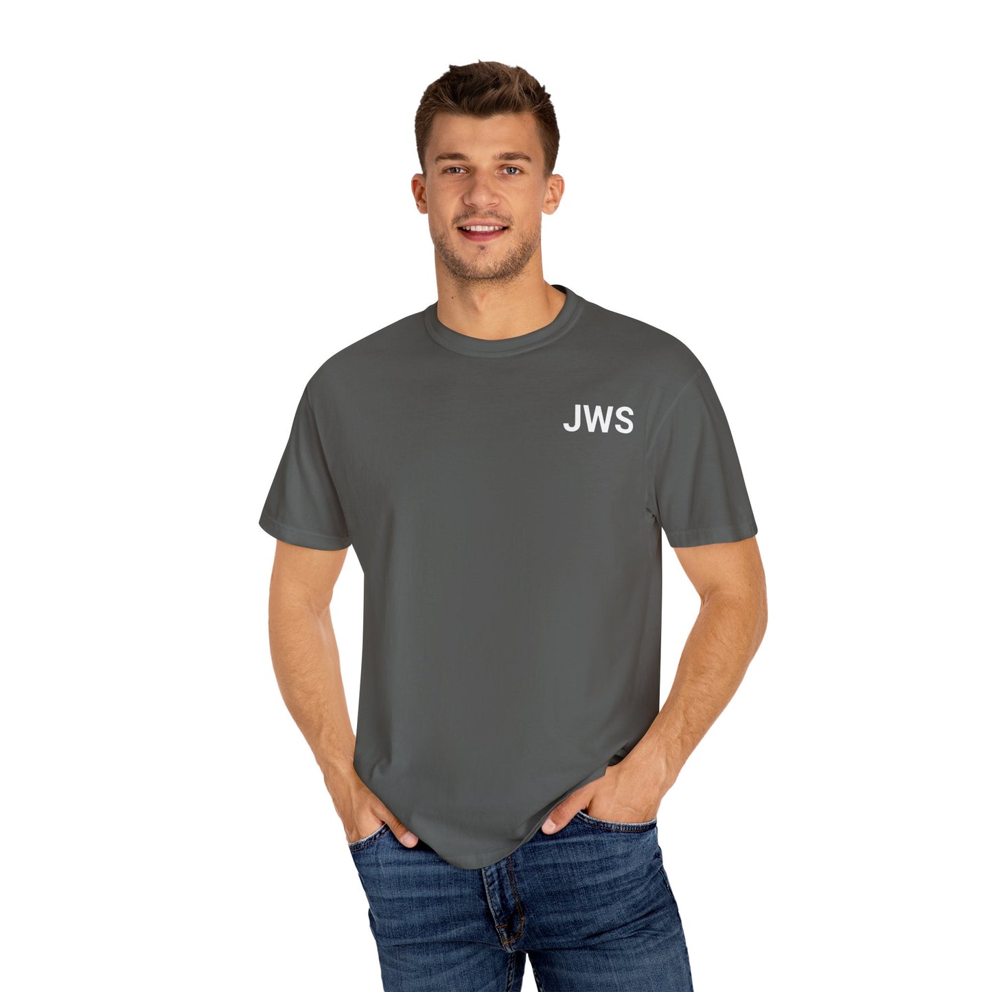 Stylish Unisex Garment-Dyed T-Shirt with JWS Print - Casual Everyday Wear