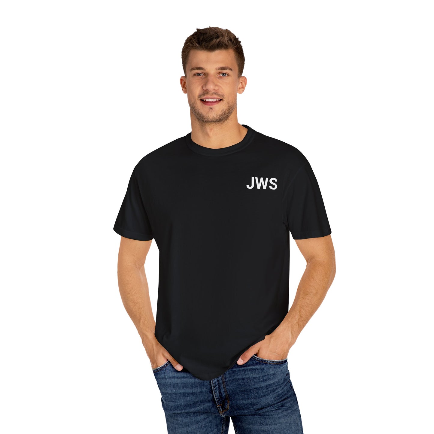 Stylish Unisex Garment-Dyed T-Shirt with JWS Print - Casual Everyday Wear